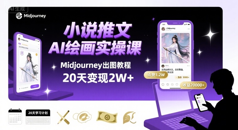小说推文干货分享之AI绘画MJ出图实操课,用Midjurney做小说推文,20天挣2w