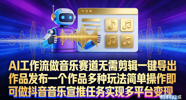 AI工作流做音乐赛道，无需剪辑，一键导出作品发布，一个作品多种玩法，简单操作即可做抖音音乐宣推任务