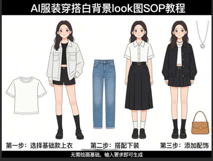 AI服装穿搭白背景lk图SOP教程,不用会画画,提几句具体要求,AI就能还你一个奇迹