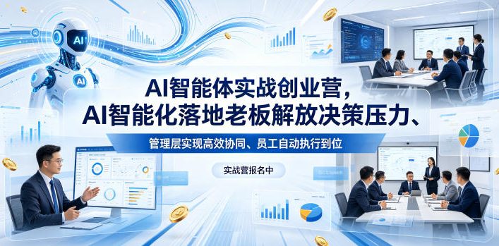 AI智能体实战创业营26年4月23-25号线下课，AI智能化落地老板解放决策压力、管理层实现高效协同、员工自动执行到位