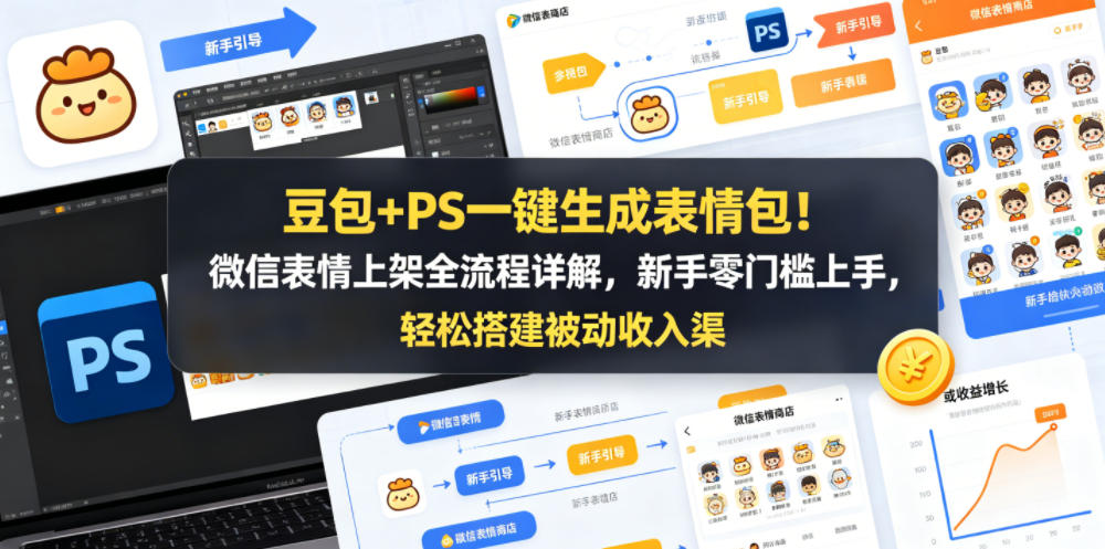 豆包+PS一键生成表情包！微信表情上架全流程详解，新手零门槛上手，轻松搭建被动收入渠道