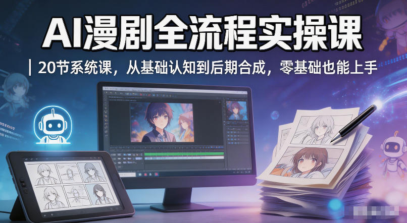 AI漫剧全流程实操课｜20节系统课，从基础认知到后期合成，零基础也能上手