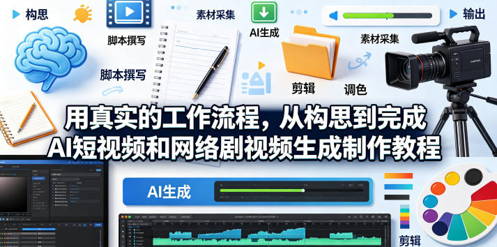 用真实的工作流程，从构思到完成AI短视频和网络剧视频生成制作教程-中英字幕