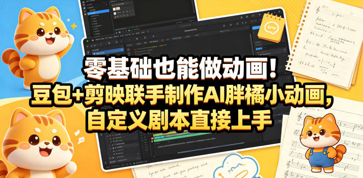 零基础也能做动画！豆包+剪映联手制作AI胖橘小动画，自定义剧本直接上手