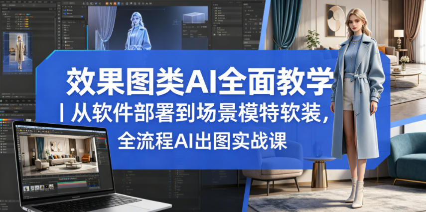 效果图类AI全面教学｜从软件部署到场景模特软装，全流程AI出图实战课