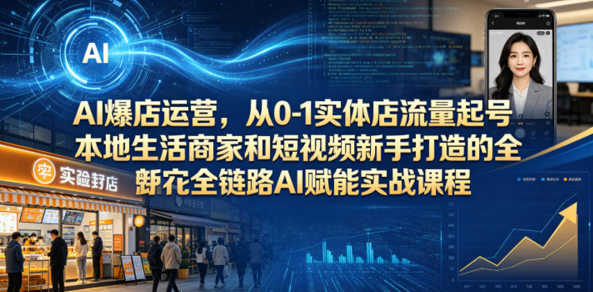 AI爆店运营，从0-1实体店流量起号，本地生活商家和短视频新手打造的全链路AI赋能实战课程