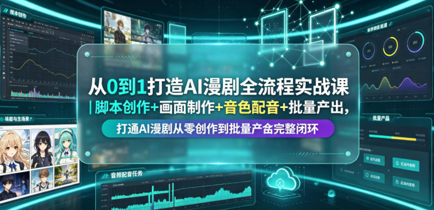 从0到1打造AI漫剧全流程实战课｜脚本创作+画面制作+音色配音+批量产出，打通AI漫剧从零创作到批量量产完整闭环