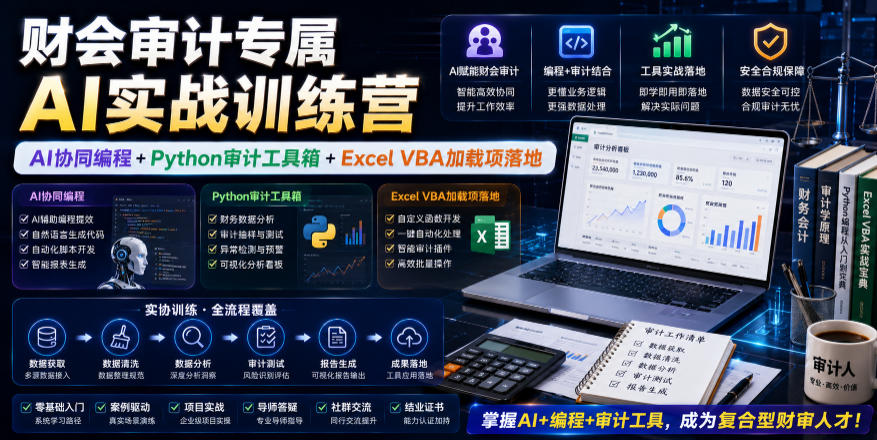 财会审计专属AI实战训练营｜AI协同编程+Python审计工具箱+Excel VBA加载项落地