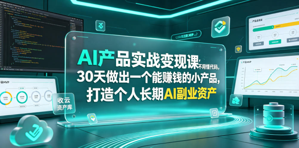 AI产品实战变现课，不用懂代码，30天做出一个能賺钱的小产品，打造个人长期AI副业资产（更新）