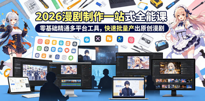 2026 AI漫剧制作一站式全能课，零基础精通多平台工具，快速批量产出原创漫剧