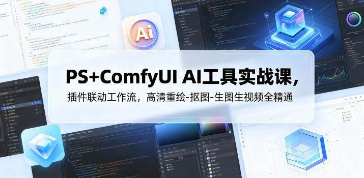 PS+ComfyUI AI工具实战课，插件联动工作流，高清重绘-抠图-生图生视频全精通