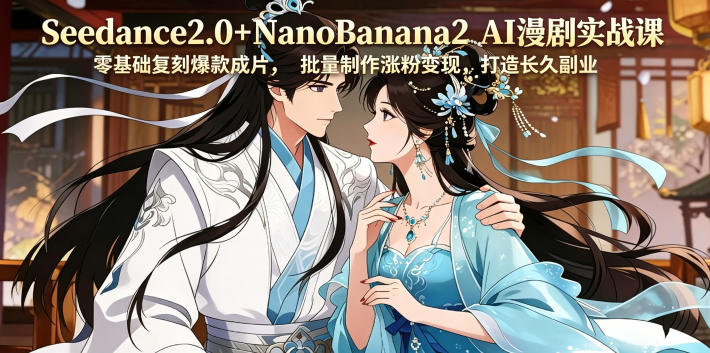 Seedance2.0+NanoBanana2 AI漫剧实战课，零基础复刻爆款成片涨粉变现，打造长久副业收益