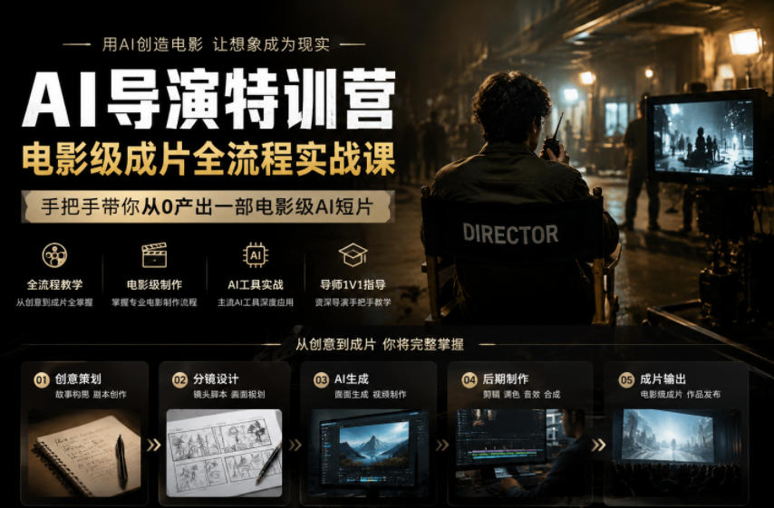 AI导演特训营，电影级成片全流程实战课，手把手带你从0产出一部电影级AI短片