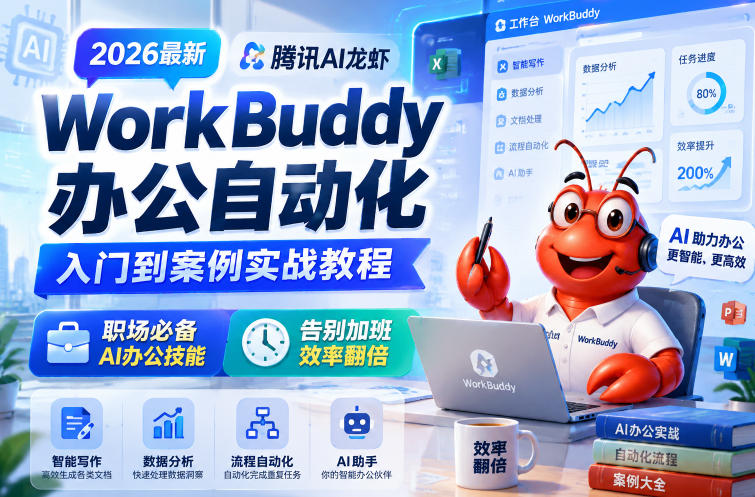 2026最新腾讯AI龙虾WorkBuddy办公自动化入门到案例实战教程，职场必备AI办公技能，告别加班，效率翻倍