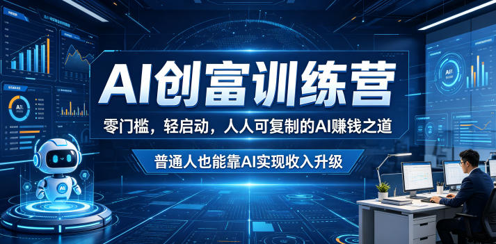 AI创富训练营，零门槛，轻启动，人人可复制的AI賺钱之道，普通人也能靠AI实现收入升级
