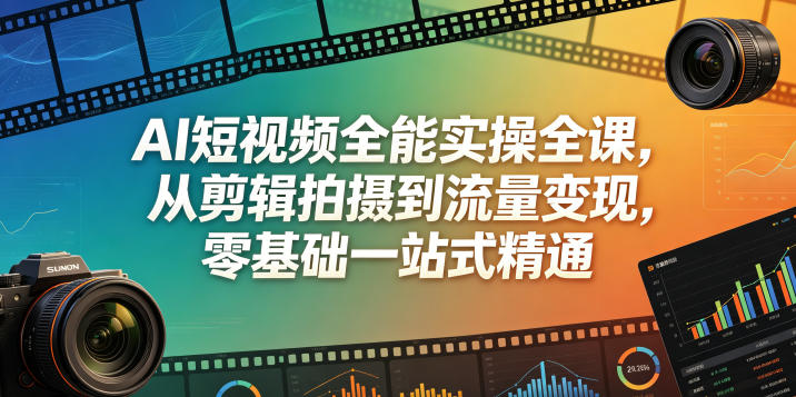 AI短视频全能实操全课，从剪辑拍摄到流量变现，零基础一站式精通