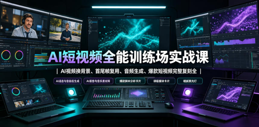 AI短视频全能训练场实战课｜AI视频换背景、首尾帧复用、音频生成、爆款短视频完整复刻全套实操教学